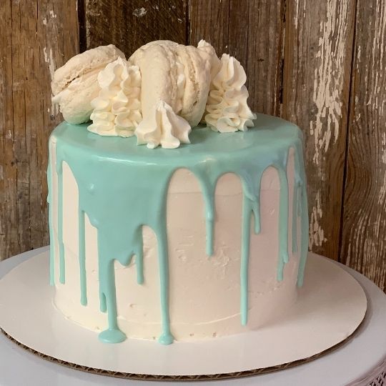 Macaron drip cake for boy baby shower