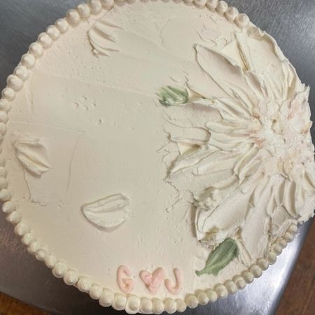 Bridal shower cake decorated with handpainted buttercream flowers