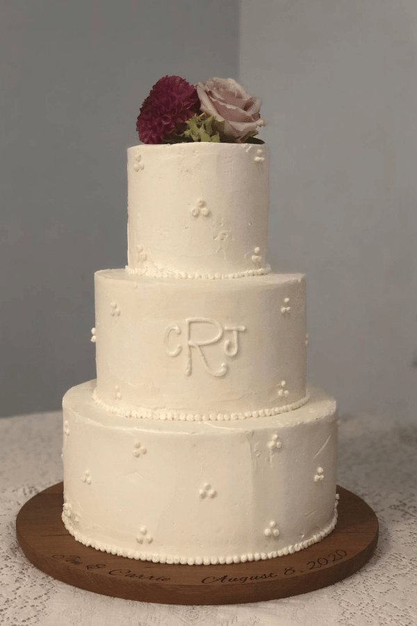 3 Tier simple elegant wedding cake with monogram